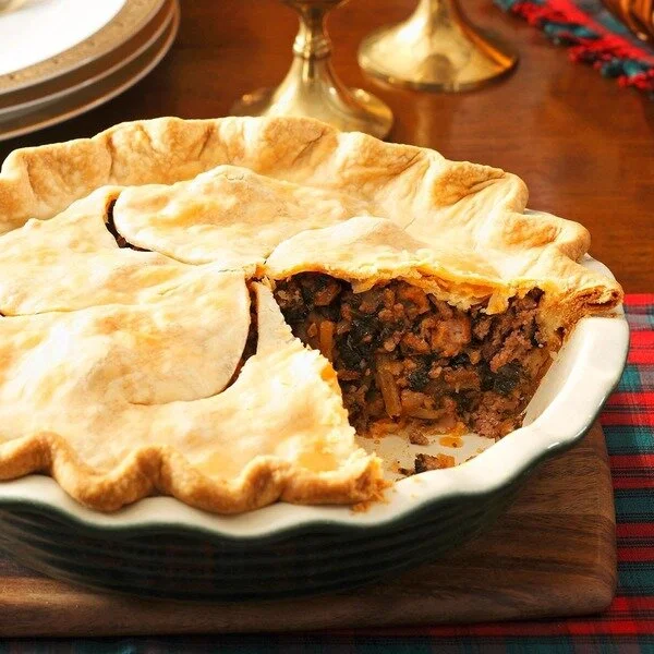 Meat pie with wedge cut out