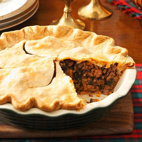 Meat pie with wedge cut out